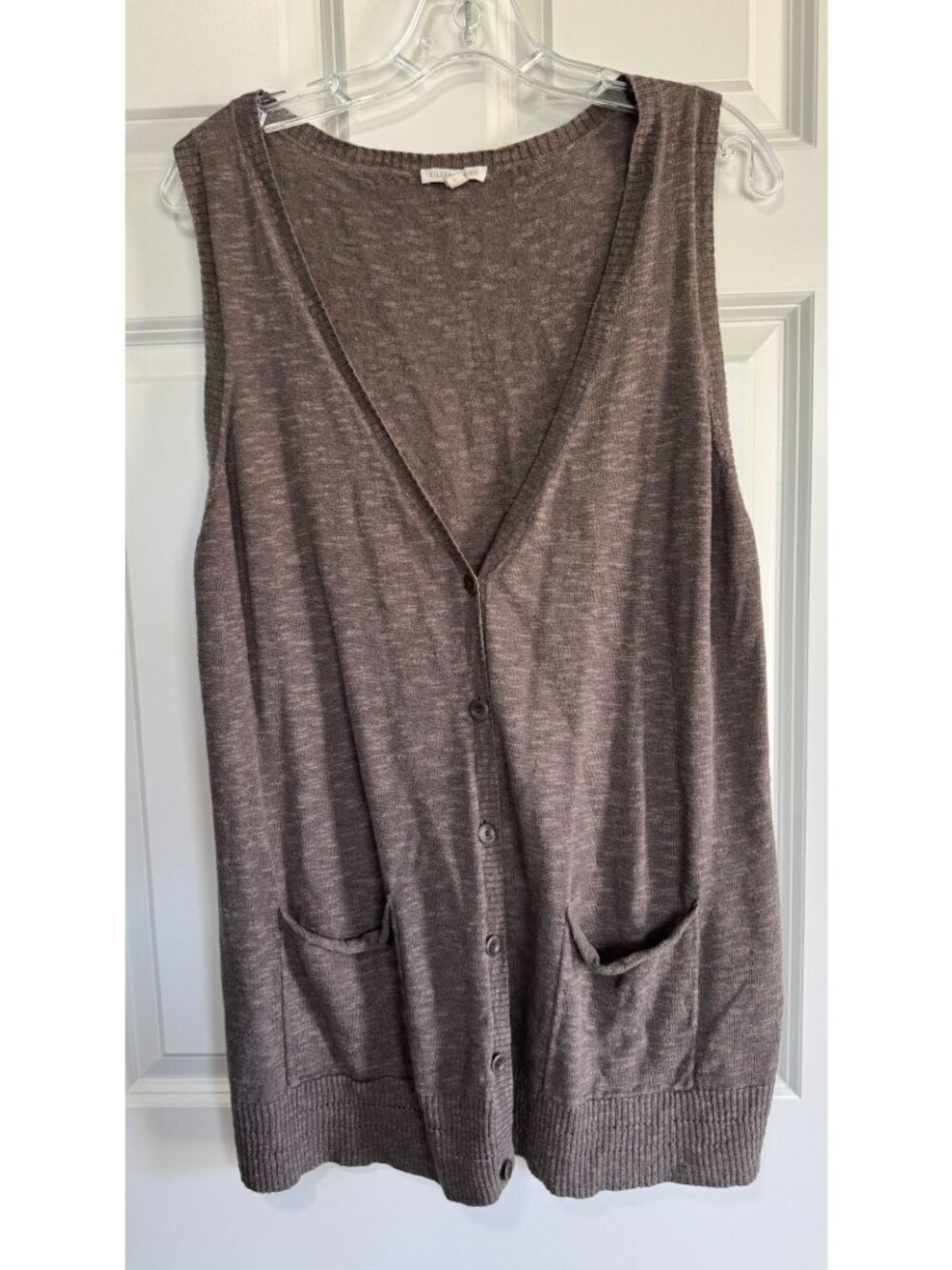 Eileen Fisher Women's Cardigan Sweater Vest Linen Blend Taupe Brown Size Large L